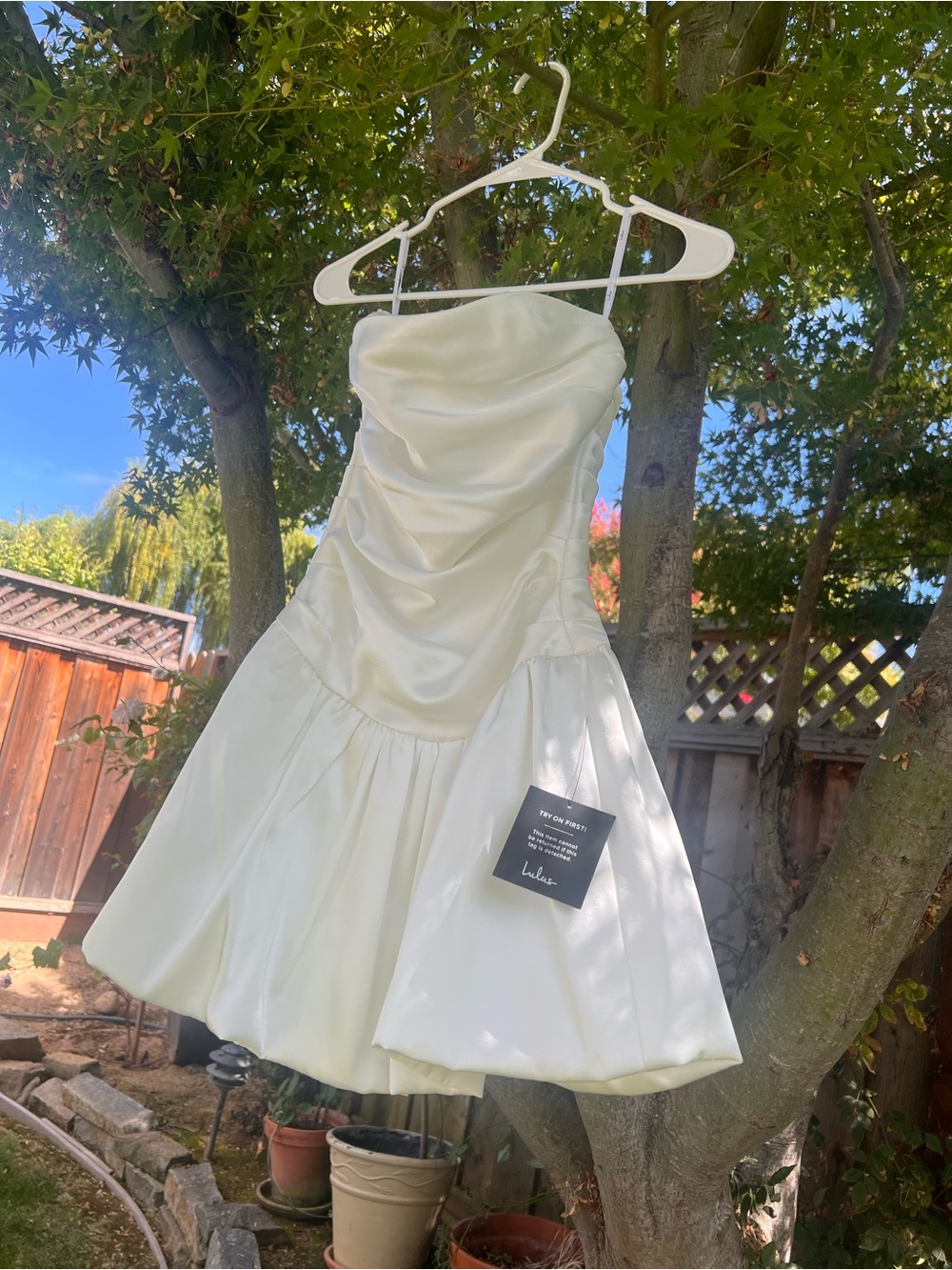 Lulu’s Stately Stunner White Drop Waist Bubble-Hem Mini Dress